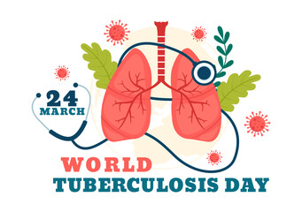 World Tuberculosis Day Vector Illustration on March 24 with Lungs and Bacteria to TB Awareness and Medical in Healthcare Flat Cartoon Background