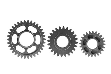 Metal gear isolated on white background for engine car and bike, teamwork business concept.