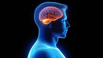 Obraz premium he Active Human Brain Inside a Man's Body. Generative AI