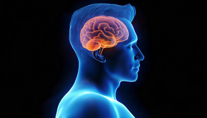 Obraz premium he Active Human Brain Inside a Man's Body. Generative AI