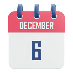Date December 6 Calender 3d Icon