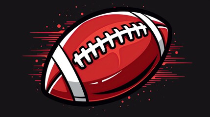 Red cartoon American Football with  lines on black background.