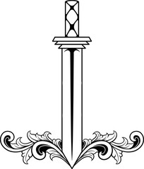 Vector sword illustration with ornament and wings