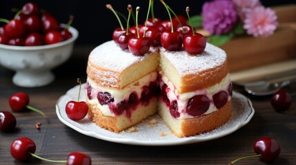 Sponge cake with cherry. Homemade cherry sponge cake