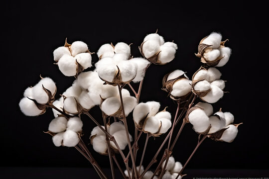 cotton plants isolated on black background
