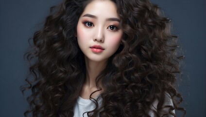 Fototapeta premium Asian Beautiful Young Woman, Korean Makeup Style and Curly Hair