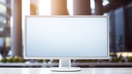large monitor in the workplace in a modern office is a blank screen copy  space
