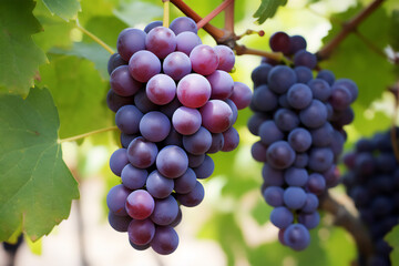 Fototapeta premium Purple grapes on vine, close up photo