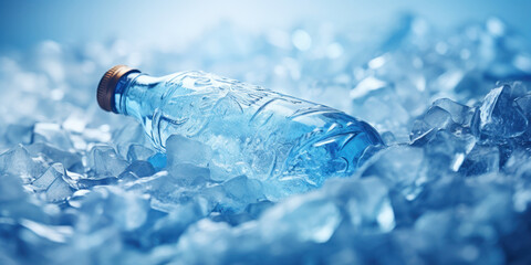 Frosty bottle reclines on a bed of ice crystals, offering an invitation to cool off