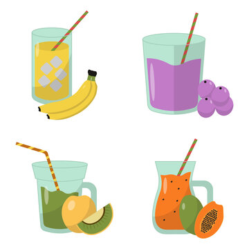 Fruit Juice Smoothie Illustration Collection. With Seamless Cartoon Design and Shape. Isolated Vector Icon.