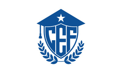 CEF three letter iconic academic logo design vector template. monogram, abstract, school, college, university, graduation cap symbol logo, shield, model, institute, educational, coaching canter, tech