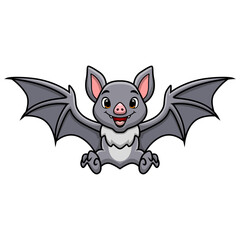 Cute bat cartoon flying on white background