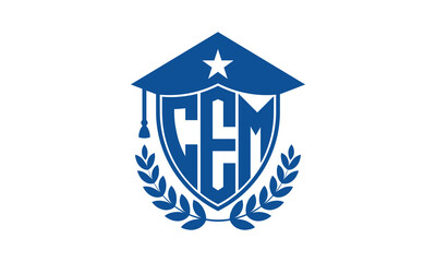 CEM three letter iconic academic logo design vector template. monogram, abstract, school, college, university, graduation cap symbol logo, shield, model, institute, educational, coaching canter, tech