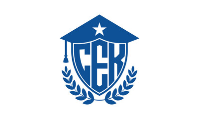 CEK three letter iconic academic logo design vector template. monogram, abstract, school, college, university, graduation cap symbol logo, shield, model, institute, educational, coaching canter, tech