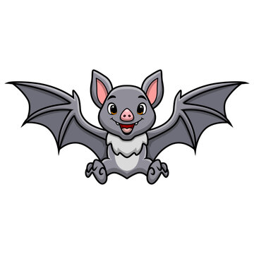 Cute bat cartoon flying on white background