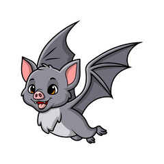 Cute bat cartoon flying on white background