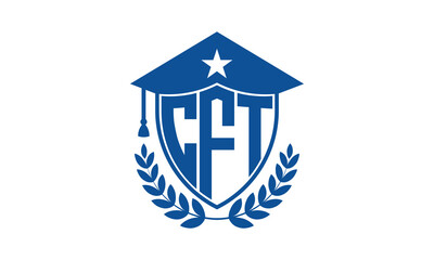 CFT three letter iconic academic logo design vector template. monogram, abstract, school, college, university, graduation cap symbol logo, shield, model, institute, educational, coaching canter, tech