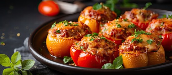 Tasty Italian stuffed peppers with spicy sauce - Powered by Adobe