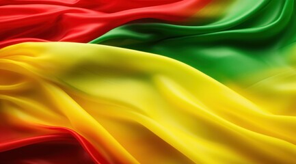 Guyana flag colors Green, Yellow, and Red flowing fabric liquid haze background