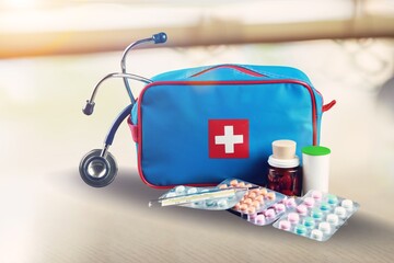 Travel portable first aid small with pills