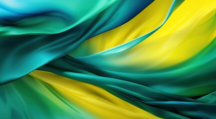Saint Vincent and the Grenadines flag colors Blue, Yellow, and Green flowing fabric liquid haze background - obrazy, fototapety, plakaty