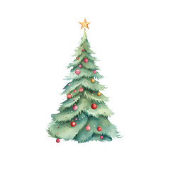 Fototapeta premium Christmas New Year Decorated christmas tree watercolor illustration Xmas