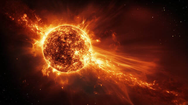 solar storm, astronomical observation solar corona and prominences, observation of the sun cosmic view fictional graphics