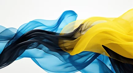 Foto op Plexiglas Bahamas flag colors Blue, Yellow, and Black flowing fabric liquid haze background © Muhammad