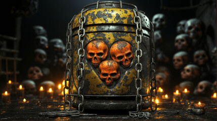 Barrels of poison and an image of a skull symbolizing a toxic relationship. Generated AI.