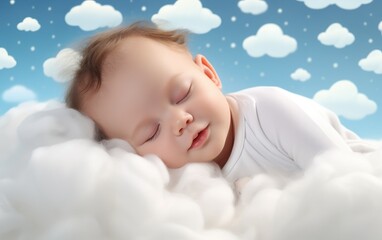 Beautiful baby is sleeping in clouds