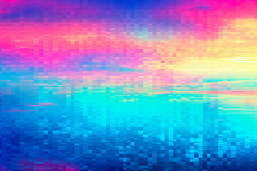 Digital colorful pixel glitch art abstract background, neon pastel colors - obrazy, fototapety, plakaty