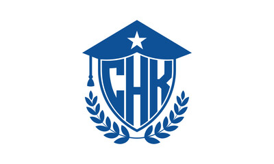 CHK three letter iconic academic logo design vector template. monogram, abstract, school, college, university, graduation cap symbol logo, shield, model, institute, educational, coaching canter, tech