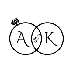 Ak initials letter wedding ring monogram logo