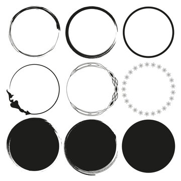 Set of grunge circle brush strokes, for frames. Vector illustration. EPS 10.