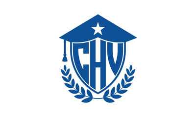 CHV three letter iconic academic logo design vector template. monogram, abstract, school, college, university, graduation cap symbol logo, shield, model, institute, educational, coaching canter, tech
