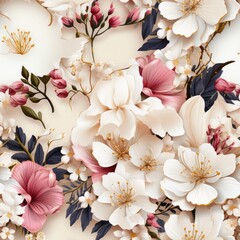 Floral Pattern with colourful big peony flowers, classic baroque peony flowers with petals, leaves and buds, seamless