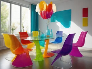 Futuristic Color full Acrylic Dining Table  Generative AI