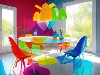 Futuristic Color full Acrylic Dining Table  Generative AI