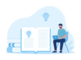 students study on the internet looking for ideas concept flat illustration