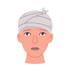 Bandaged Head First Aid for Injured Body Part Vector Illustration