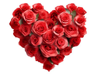 heart shape bouquet of roses isolated on transparent background - design element PNG cutout
