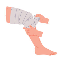 Bandaged Knee First Aid for Injured Body Part Vector Illustration