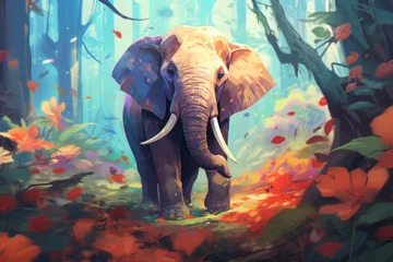 Foto op Aluminium painting style landscape background, an elephant in the forest © Yoshimura