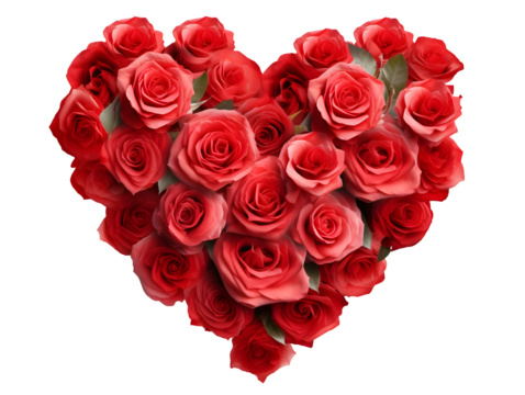 heart shape bouquet of roses isolated on transparent background - design element PNG cutout