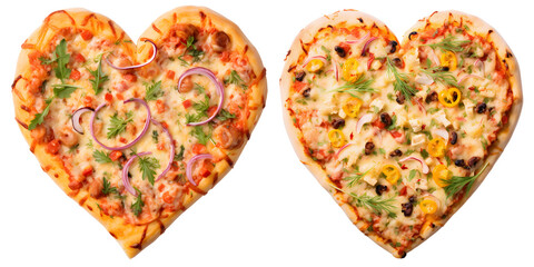 heart shape pizza set isolated on transparent background - design element PNG cutout collection