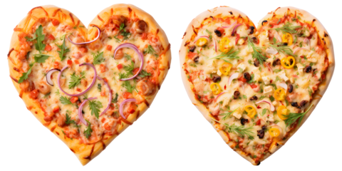 heart shape pizza set isolated on transparent background - design element PNG cutout collection