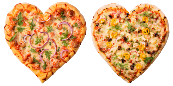 heart shape pizza set isolated on transparent background - design element PNG cutout collection - Powered by Adobe