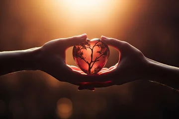 Foto op Canvas concept charity gift donation Love another heart giving Hand nubes help care hope support holding give shape life family valentine symbol healthy red © akkash jpg