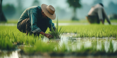 Farmers at paddy field during a harvest