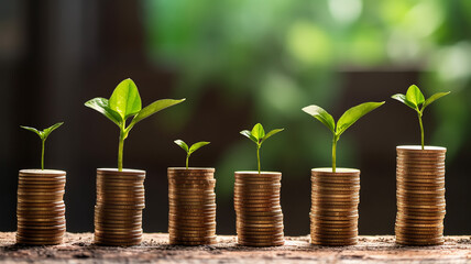 the concept of growth investment business green shoots on coins.